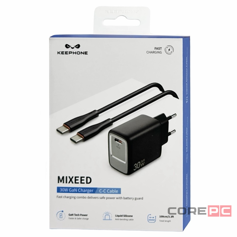 Сетевое зар. устр. Keephone Mixeed KP-EB007 1C 30W Gan с кабелем Type-C на Type-C черное