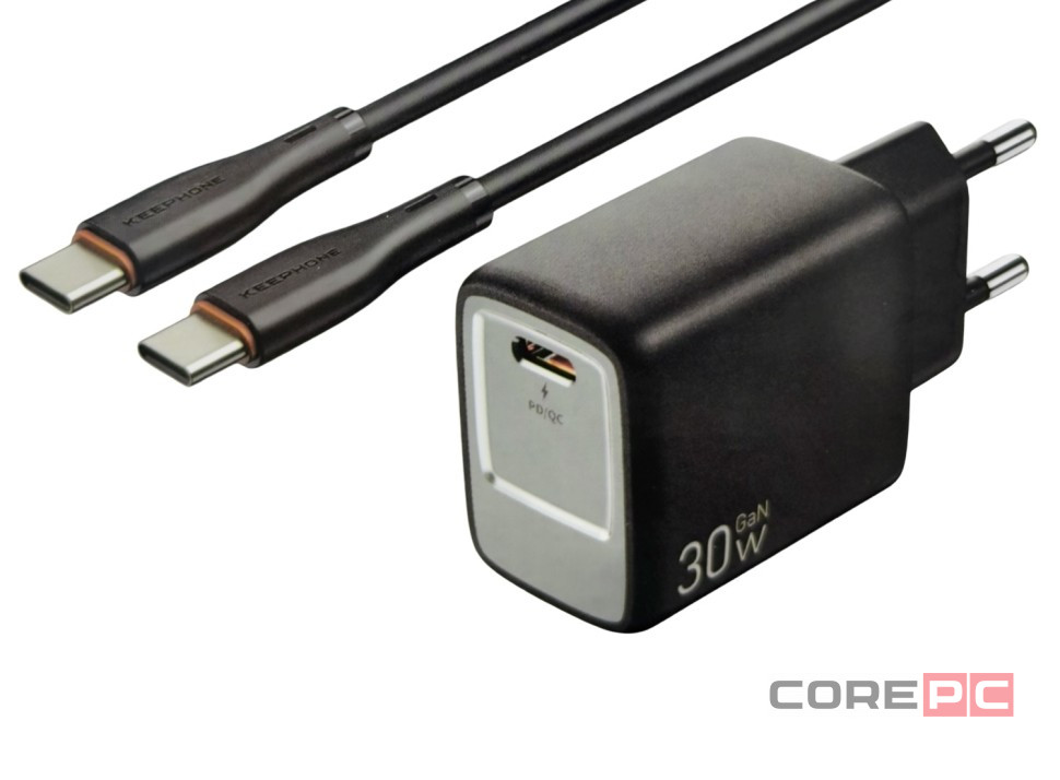 Сетевое зар. устр. Keephone Mixeed KP-EB007 1C 30W Gan с кабелем Type-C на Type-C черное