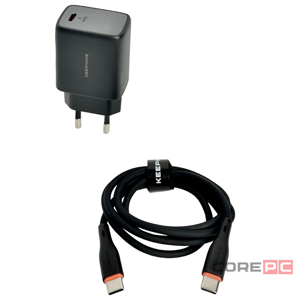 Сетевое зар. устр. Keephone Mixeed KP-EB007 1C 30W Gan с кабелем Type-C на Type-C черное