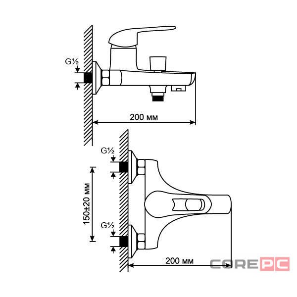 Смеситель для ванны MIXLINE МЛ05-01/ML05-01, рычажное управление, цвет хром