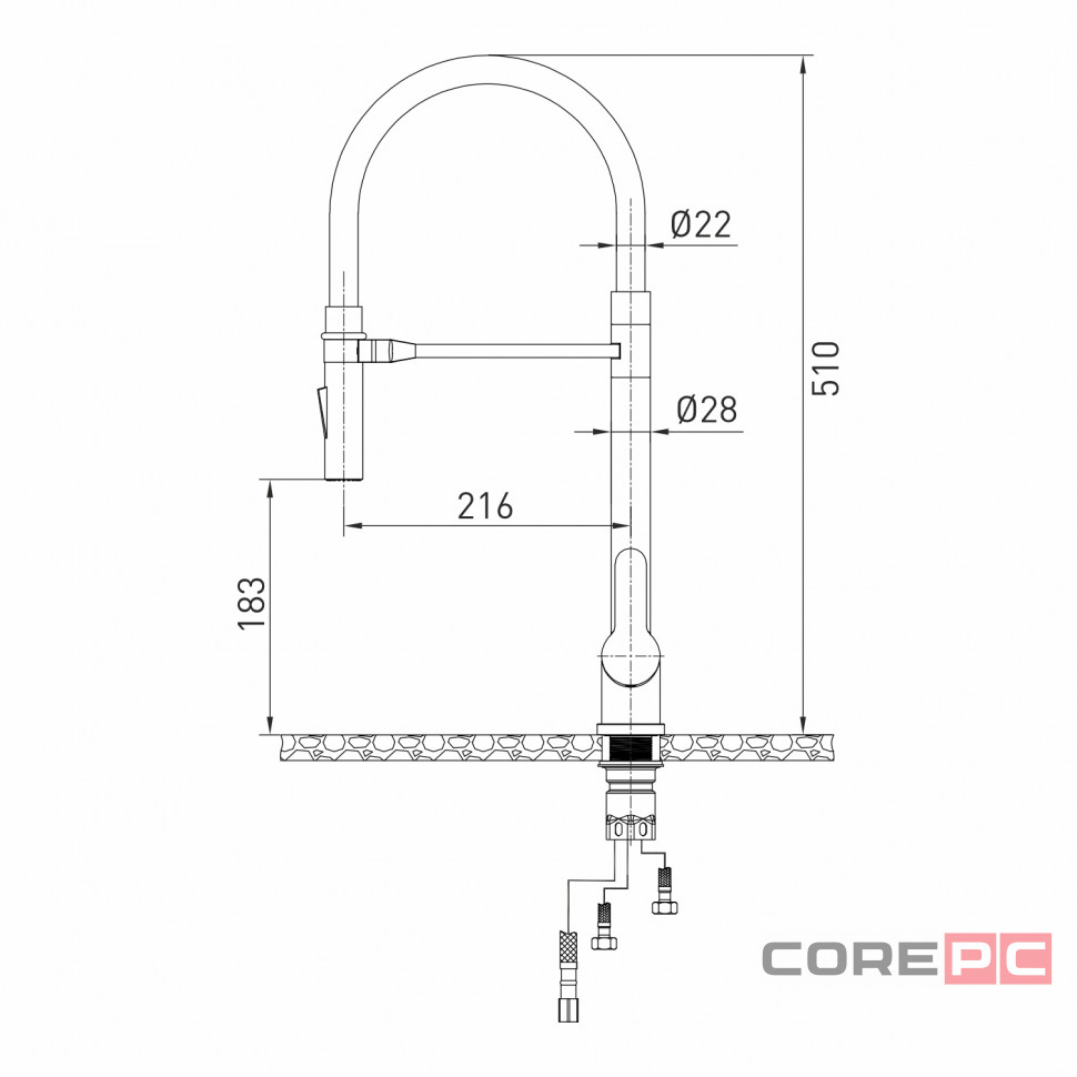 Смеситель для кухни MIXLINE МЛНС-0402Г/MLSS-0402BL черный, рычажное управление, цвет черный графит