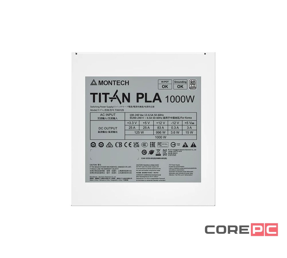 Блок питания Montech 1000W TITAN PLATINUM White (TIX0125) 16 Pin (PCIe 5.0 Connector Cable Details)