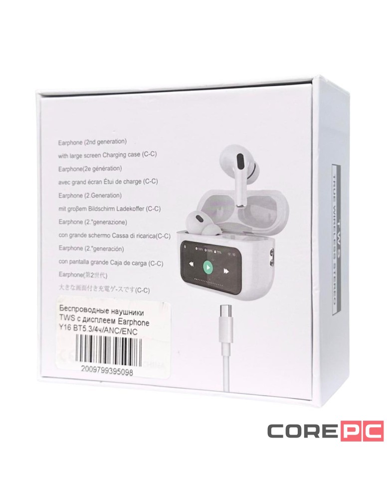 Беспроводные наушники TWS с дисплеем Earphone Y16 BT5.3/4ч/ANC/ENC белые