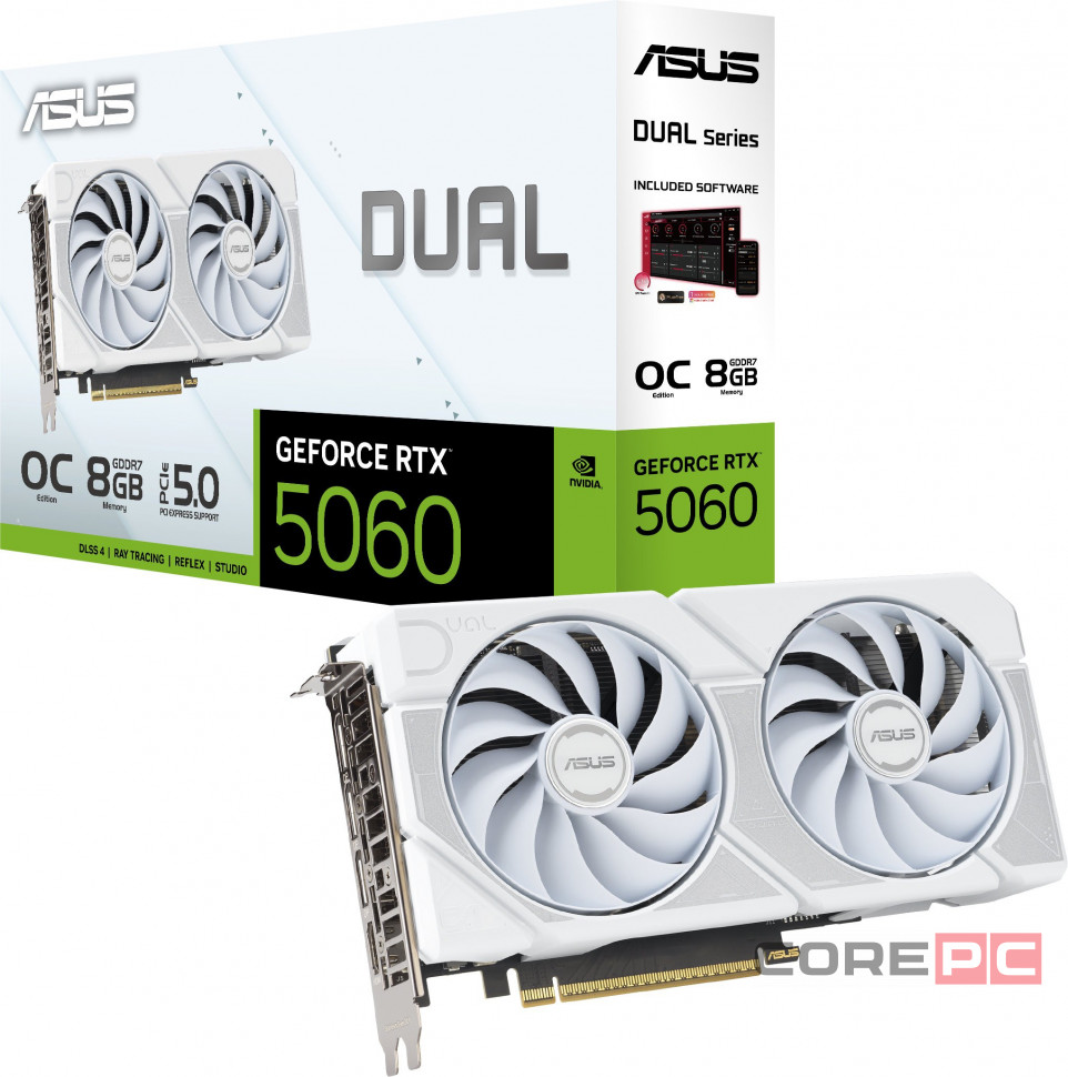 Видеокарта ASUS (DUAL-RTX5060-O8G-WHITE) GeForce RTX 5060 8GB DUAL WHITE OC 90YV0N15-M0NA00)