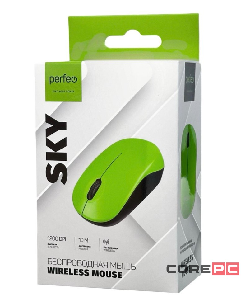 Мышь беспроводная Perfeo Sky USB/DPI 1200/3 кнопки/1AA зеленая