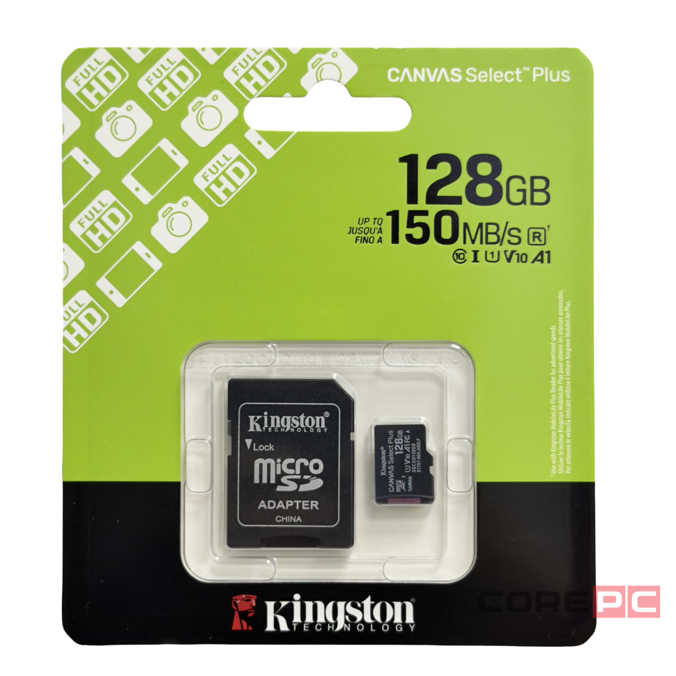micro SDXC карта памяти Kingston 128 Class10 UHS-I Canvas Select Plus с адапт.(SDCS3/128GB) черный