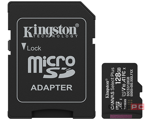 micro SDXC карта памяти Kingston 128 Class10 UHS-I Canvas Select Plus с адапт.(SDCS3/128GB) черный