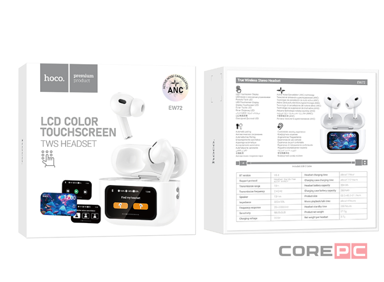 Беспроводные наушники Hoco EW72 с шумоподавлением в кейсе с сенсорным экраном чёрный