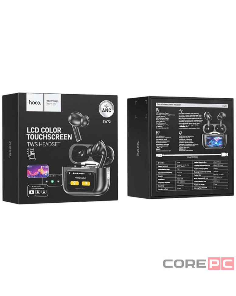 Беспроводные наушники Hoco EW72 с шумоподавлением в кейсе с сенсорным экраном чёрный