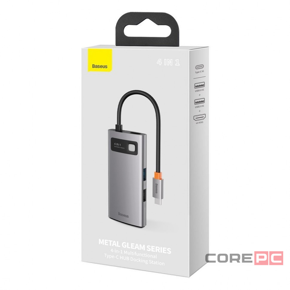 USB-C хаб Baseus Metal Gleam 4в1 2USB/HDMI/USB-C (CAHUB-CY0G) серый