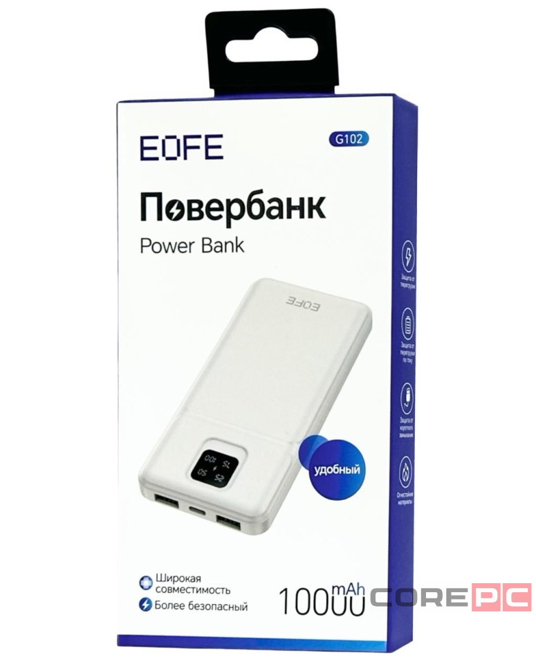 Powerbank EOFE G102 10000mAh 2A 2USB/Type-C с дисплеем белый