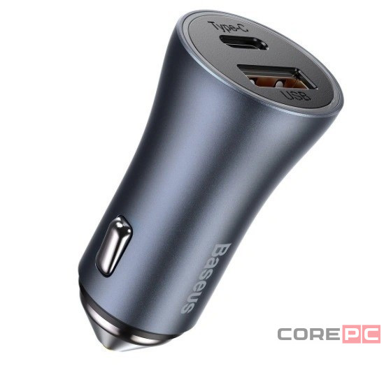 Автомобильное заряд. устр. Baseus Golden Contactor 1USB/1C с каб. Type-C (TZCCJD-0G) серое