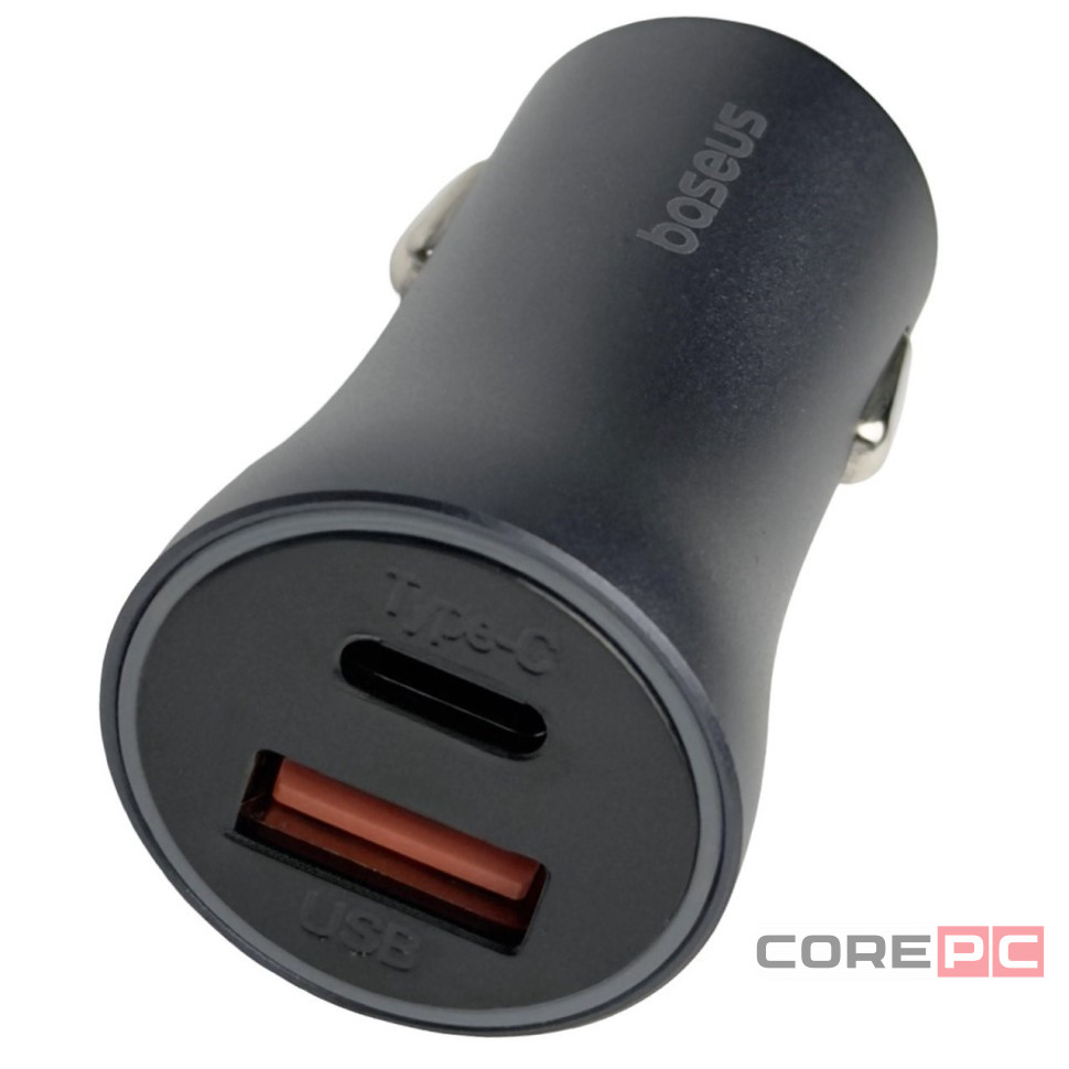 Автомобильное заряд. устр. Baseus Golden Contactor 1USB/1C с каб. Type-C (TZCCJD-0G) серое