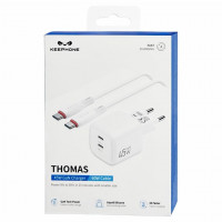 Сетевое зар. устр. Keephone Thomas KP-EB010 2C 45W Gan с кабелем Type-C на Type-C белое