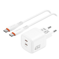 Сетевое зар. устр. Keephone Thomas KP-EB010 2C 45W Gan с кабелем Type-C на Type-C белое
