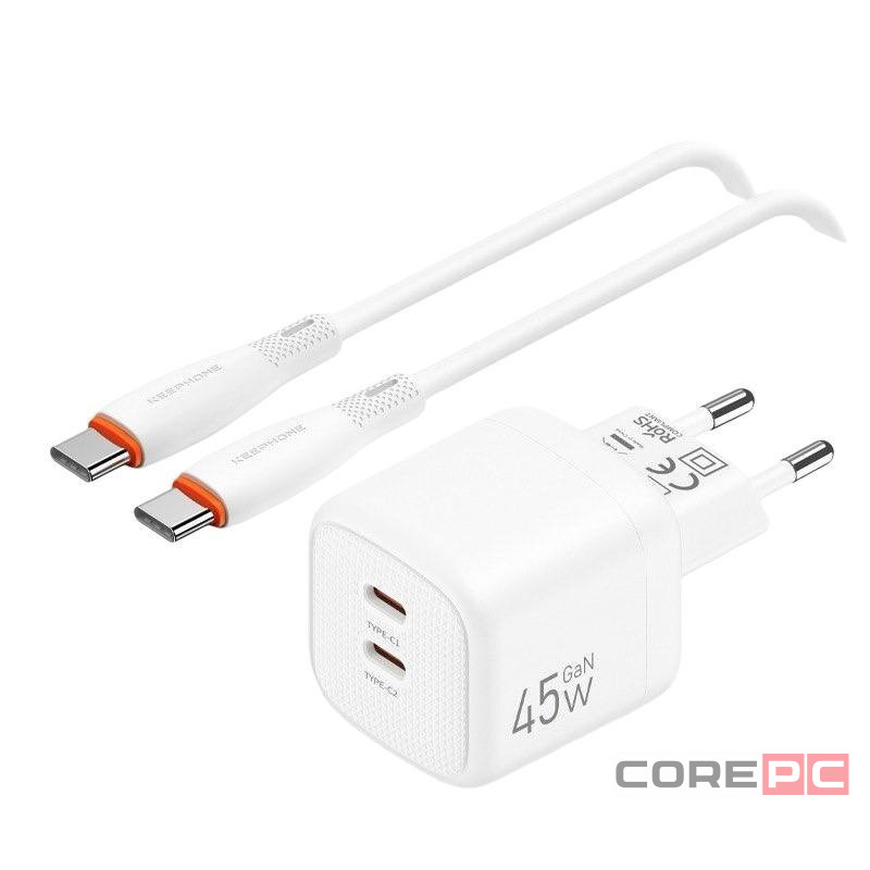 Сетевое зар. устр. Keephone Thomas KP-EB010 2C 45W Gan с кабелем Type-C на Type-C белое