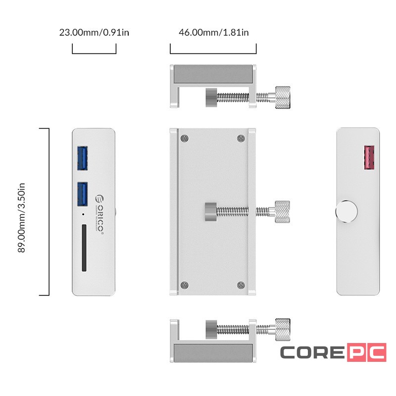 USB-хаб Orico MH2AC 2xUSB3.0/SD серебристый
