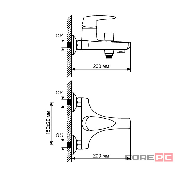 Смеситель для ванны MIXLINE МЛ08-01/ML08-01, рычажное управление, цвет хром
