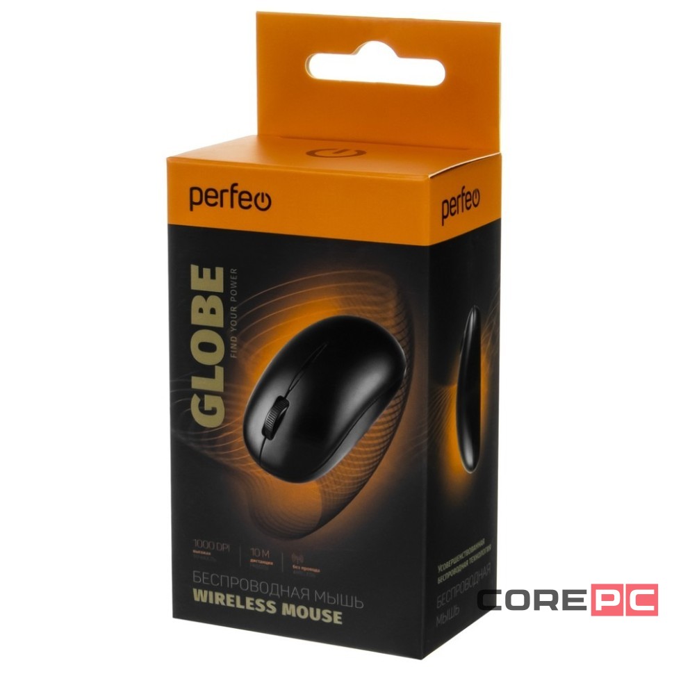 Мышь беспроводная Perfeo Globe USB/DPI 1000/3 кнопки/1AA черная