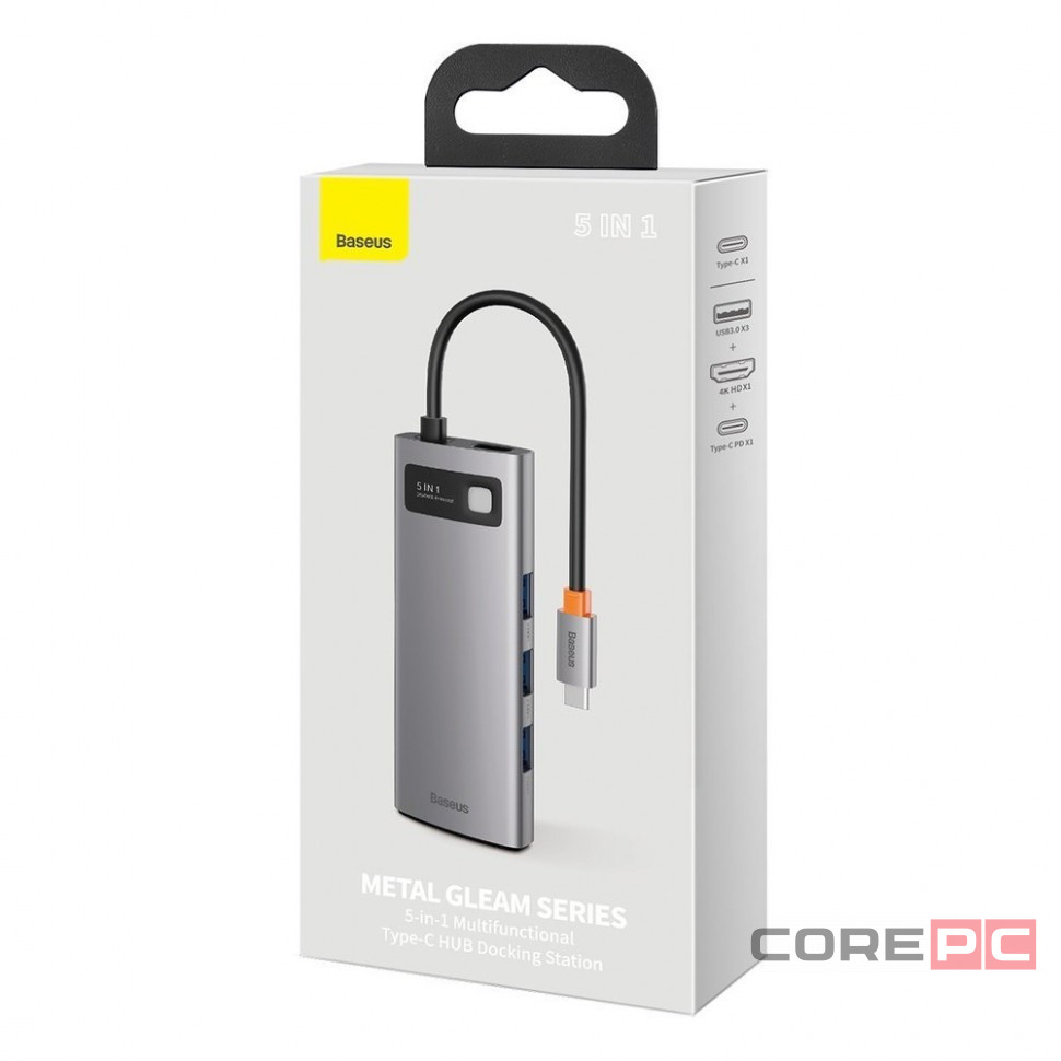 Baseus Type-C HUB Metal Gleam Series 5-in-1 Multifunctional (CAHUB-CX0G) серый