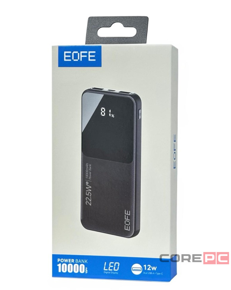 Powerbank EOFE G101 10000mAh 3A /22.5W 2USB/Type-C с дисплеем чёрный