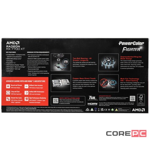 Видеокарта PowerColor (RX7700XT 12G-F/OC) Radeon RX 7700 XT 12GB Fighter