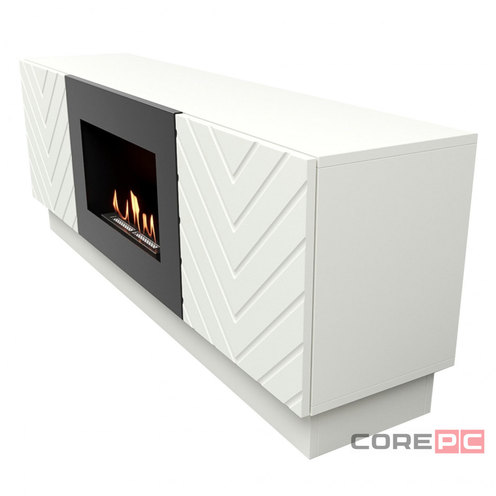 Тумба с биокамином Firelight BFP/P-1400V белая+набор керамических дров ель