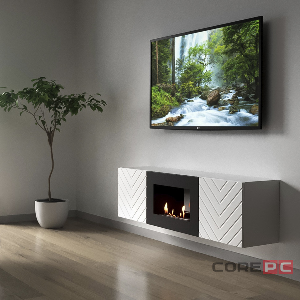 Тумба с биокамином Firelight BFP/P-1400V белая+набор керамических дров ель