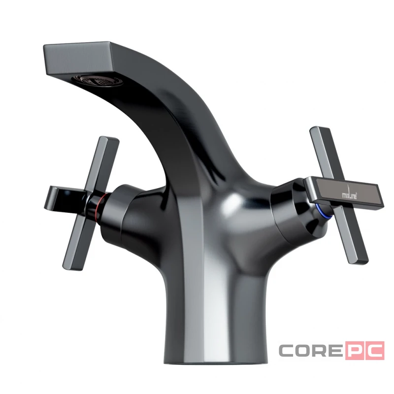 Смеситель для раковины MIXLINE МЛ38-04/ML38-04, вентильное управление, цвет графит