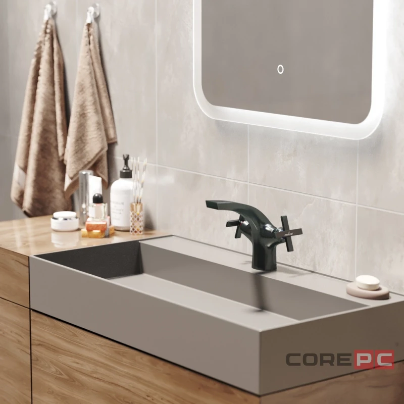 Смеситель для раковины MIXLINE МЛ38-04/ML38-04, вентильное управление, цвет графит