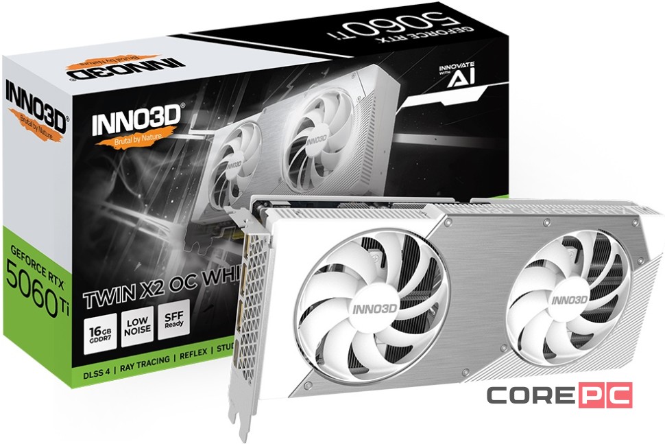 Видеокарта INNO3D (N506T2-16D7X-191073W) GeForce RTX 5060 Ti 16GB TWIN X2 WHITE ОС
