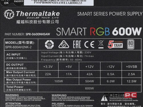 Блок питания Thermaltake 600W SMART RGB PS-SPR-0600NHSAWE-1