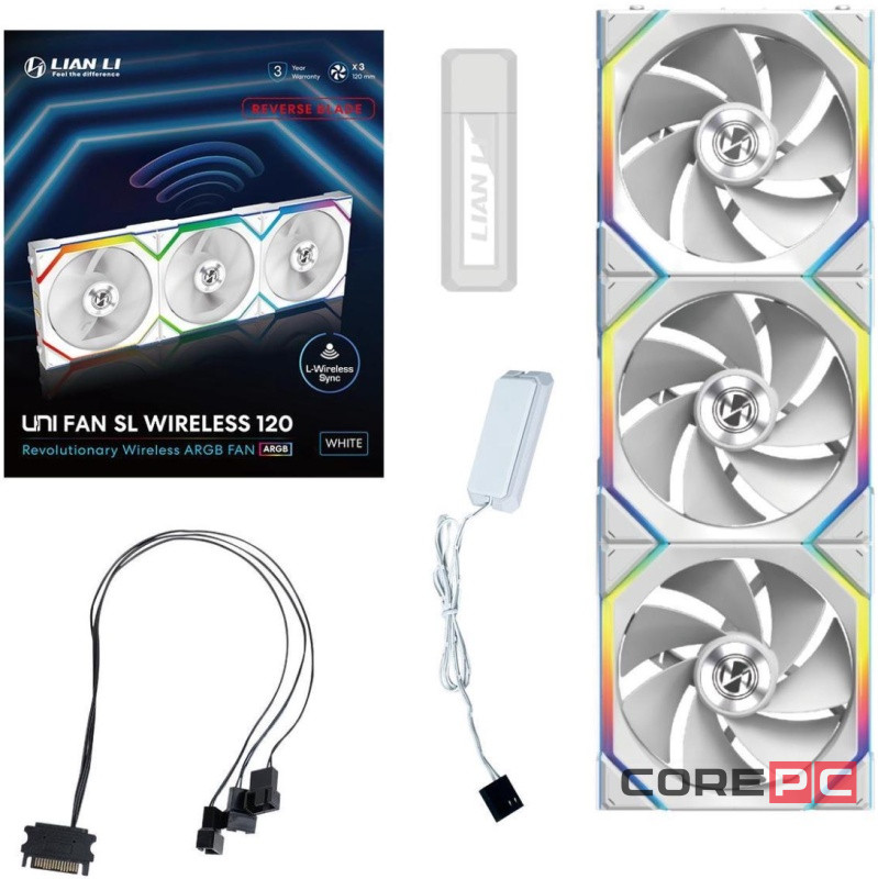 Комплект вентиляторов для корпуса Lian Li UNI FAN SL WIRELESS 120 Reverse Blade ARGB White (G99.12RSL1W3W.R0)