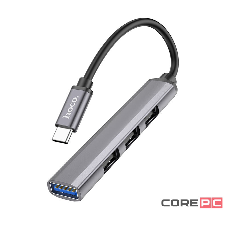 Переходник разветвитель Hoco (HB26) 4 в 1 Type-C на USB 3.0 + USB 2.0*3 (Metal Gray)