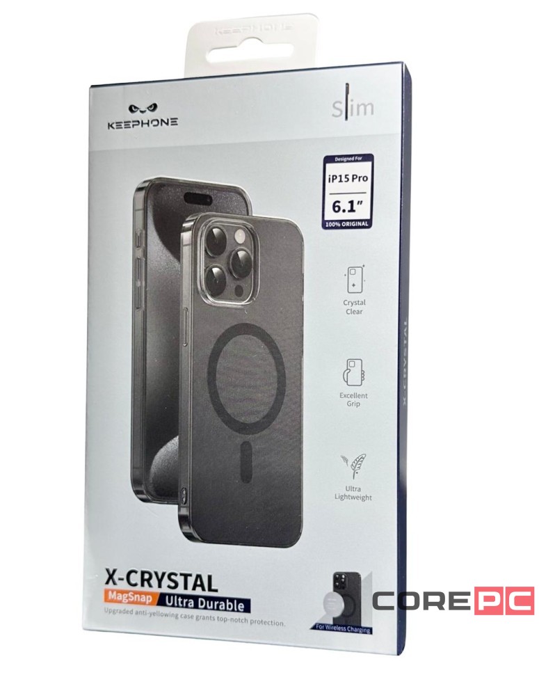 Накладка для i-Phone 15 Pro Keephone X-Crystal Magsnap черный прозрачный