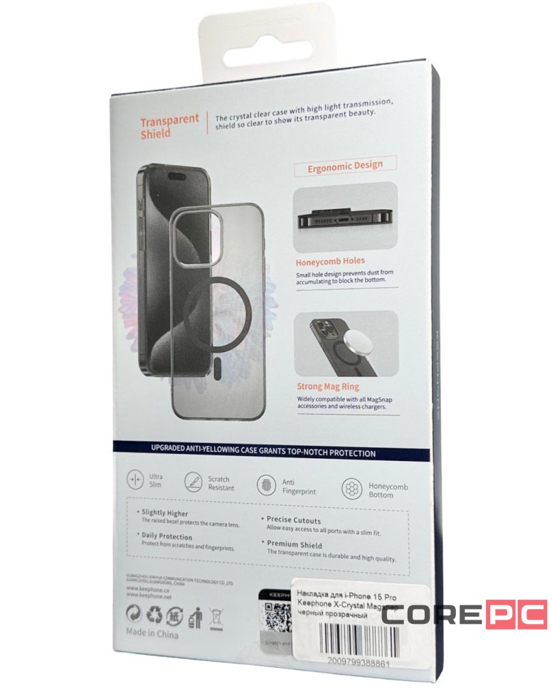 Накладка для i-Phone 15 Pro Keephone X-Crystal Magsnap черный прозрачный