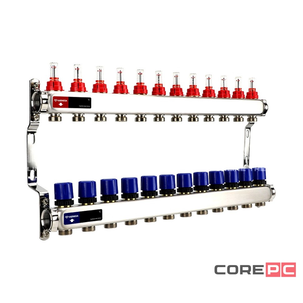 Группа коллекторная с расх. VARMEGA VM15112 ВР 1quot;, под 130 насос, на 12 конт. 3/4quot; EK, нерж. сталь