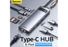 USB-C хаб Baseus Metal Gleam 8в1 3USB/HDMI/USB-C/MicroSD/TF/RJ45 (CAHUB-CV0G) серый