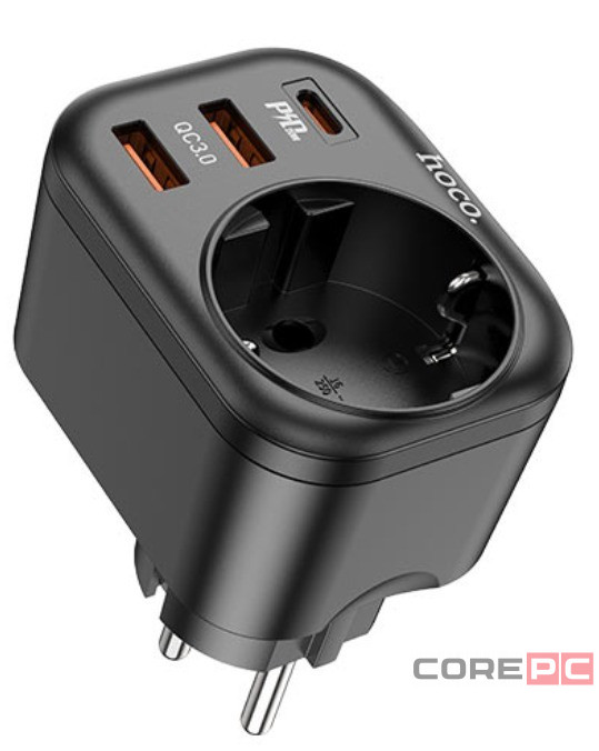 Сетевой фильтр HOCO NS3 1 розетка + 3 USB 16A черный