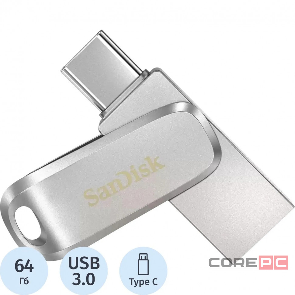 3.1 USB флеш накопитель SanDisk 64GB Ultra Dual Drive Type-c (SDDDC4-064G-G46) серебро