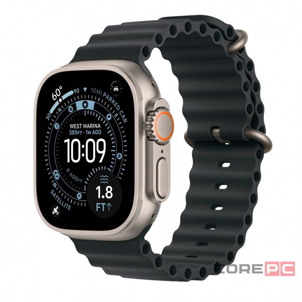 Apple Watch Ultra 3 49mm Natural Titanium Case with Black Ocean Band (One Size)