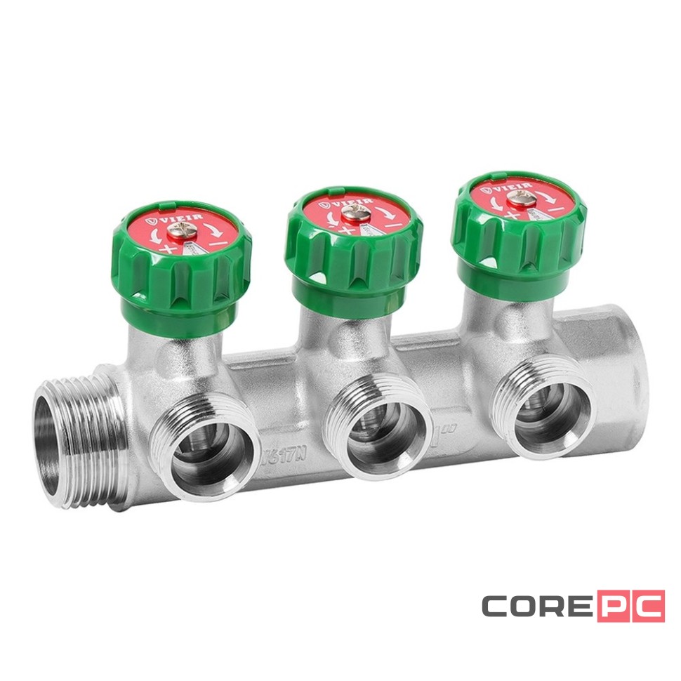 Коллектор VIEIR латунный с регулирующими вентилями 1quot;x3/4quot;- 3 вых. VR526-3