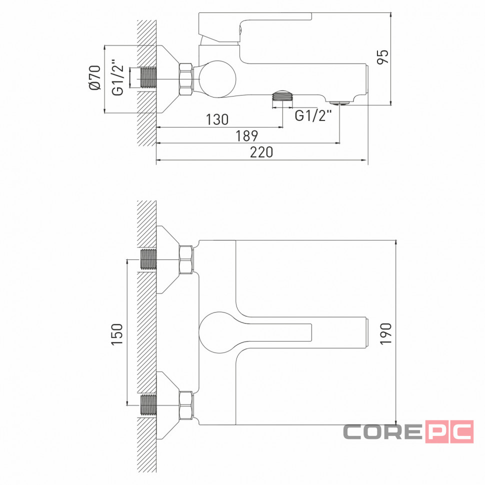 Смеситель для ванны MIXLINE МЛ23-01/ML23-01, рычажное управление, цвет черный/бронза