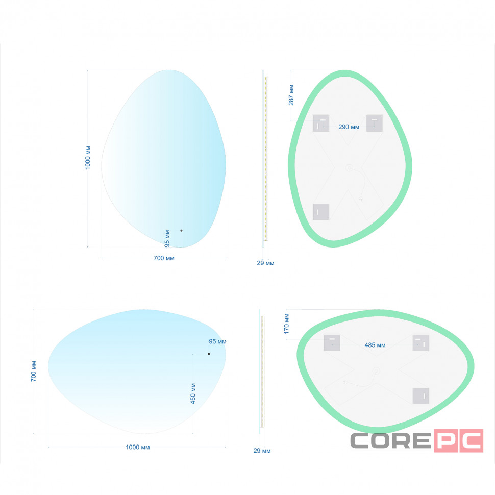 Зеркало MIXLINE Грейс-ТХ 700х1000 (ШВ) бесконтактный сенсор,светодиод. подсветка,универсал