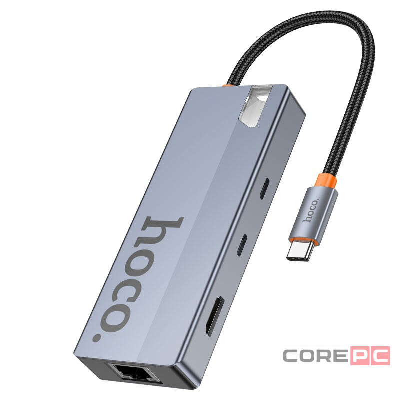 Кабель-переходник Hoco HB52 Type-C на HDMI/USB3.0/USB-C/RJ45/SD/TF серый