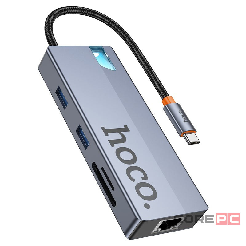 Кабель-переходник Hoco HB52 Type-C на HDMI/USB3.0/USB-C/RJ45/SD/TF серый