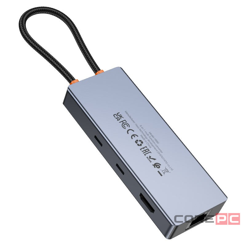 Кабель-переходник Hoco HB52 Type-C на HDMI/USB3.0/USB-C/RJ45/SD/TF серый