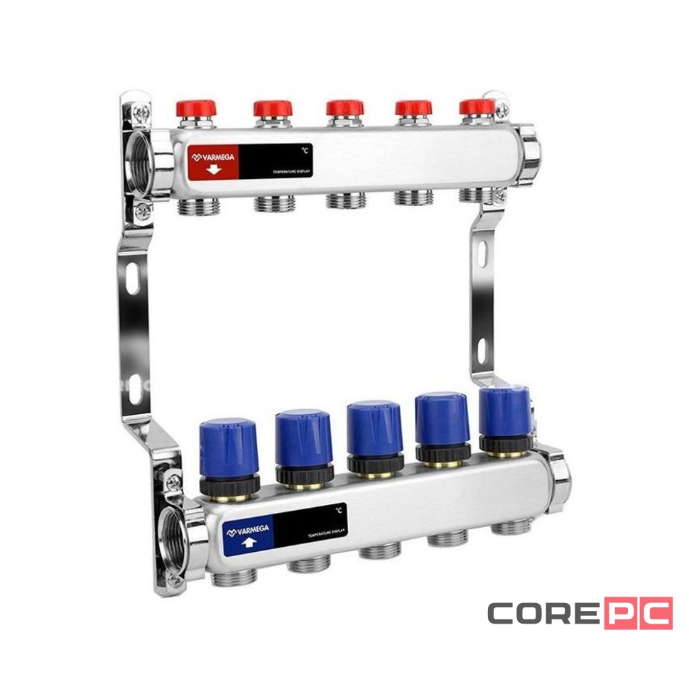 Группа коллекторная для отопления VARMEGA VM15505 ВР 1quot;, на 5 контуров 3/4quot; EK, нерж. сталь