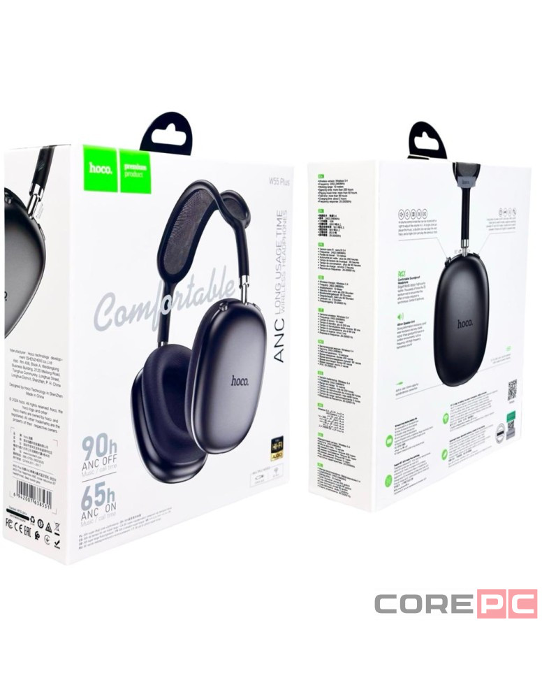 Стереонаушники Bluetooth полноразмерные Hoco W55 Plus ANC BT5.4/ANC/65ч серые