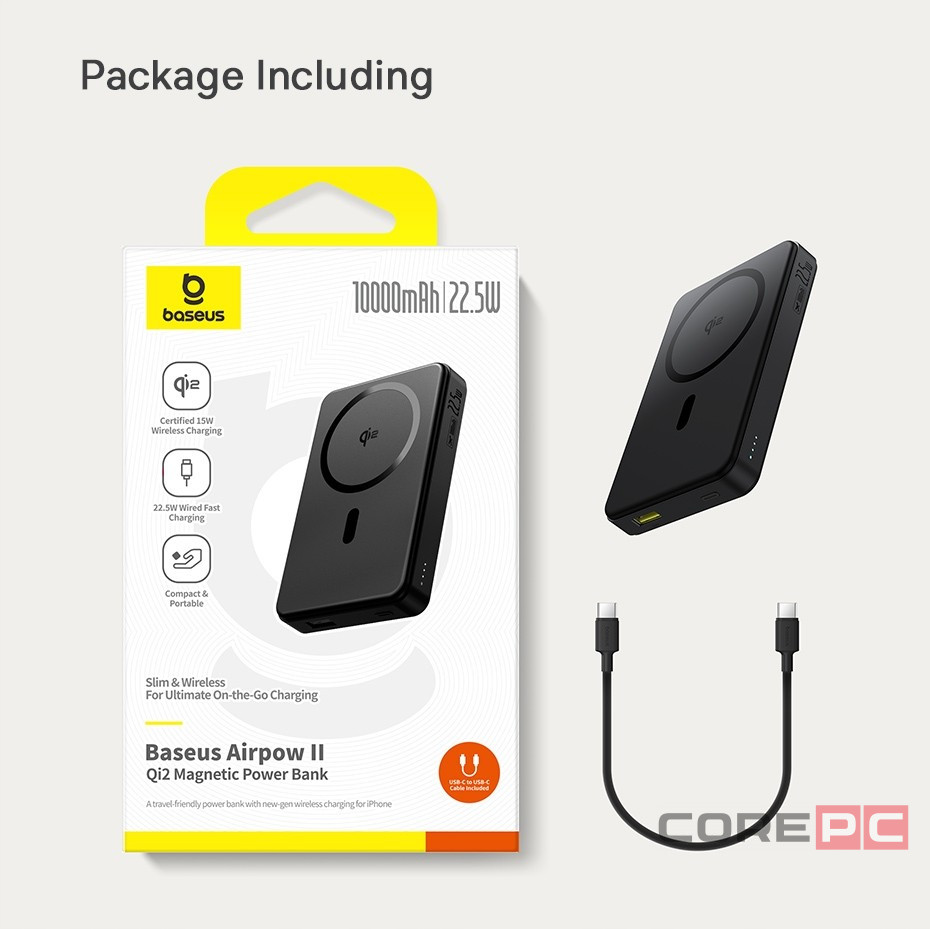 Powerbank с беспроводной зарядкой Baseus Airpow II Qi2 10000mAh 22.5W P10080000123-00 черный